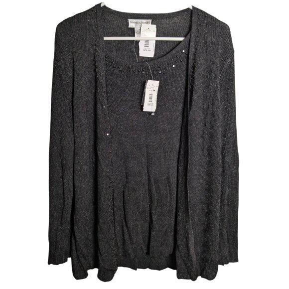 Draper's & Damon's Women's Beaded Sweater Set Petite M, NWT, Black Tank Cardigan - Picture 1 of 16